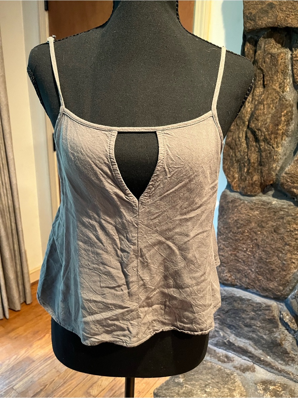 Tobi Taupe Spaghetti-Strap Camisole with Front Keyhole